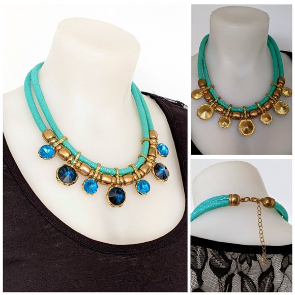 NWOT Blue Mint And gold Short Necklace - Picture 1 of 1